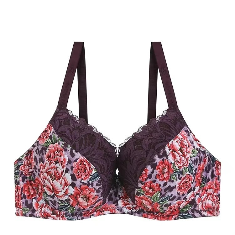 Leopard & Floral Print Plus Size Sexy Lace E Cup Push Up Bra