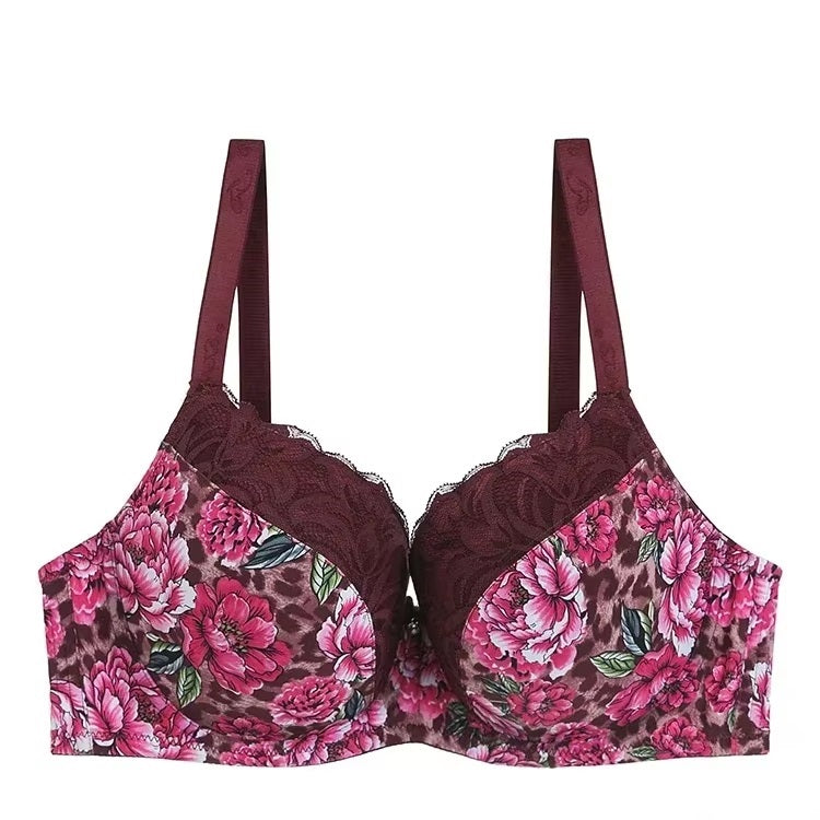 Leopard & Floral Print Plus Size Sexy Lace E Cup Push Up Bra