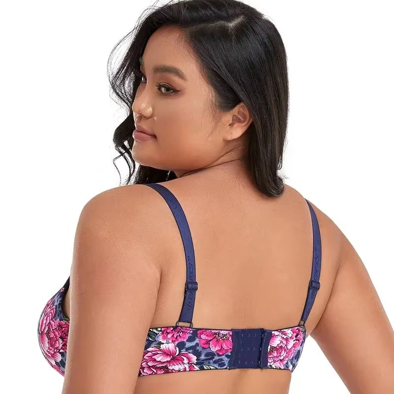 Leopard & Floral Print Plus Size Sexy Lace E Cup Push Up Bra