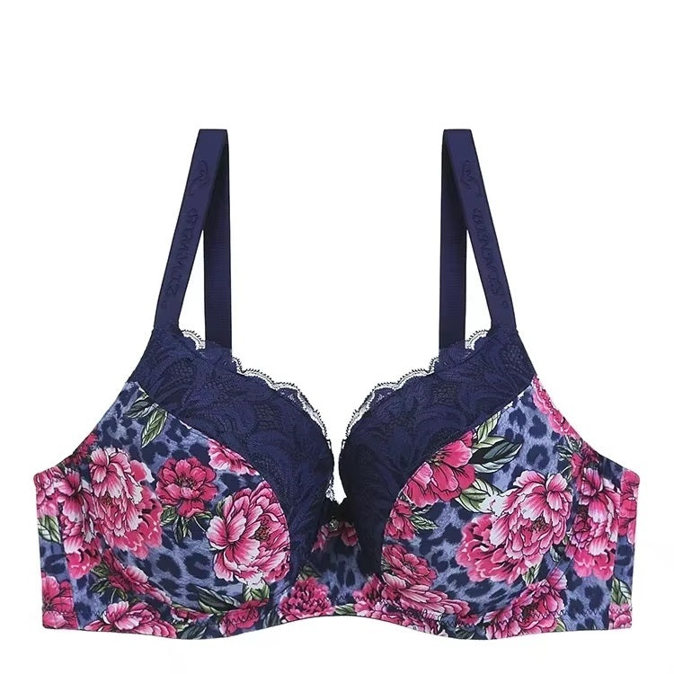 Leopard & Floral Print Plus Size Sexy Lace E Cup Push Up Bra